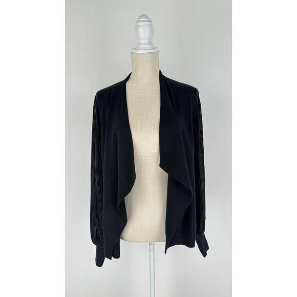 Siani Milano Waterfall Cardigan Sheer Accordion Long Sleeve Womens Medium Black - Picture 1 of 10